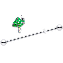 Load image into Gallery viewer, 14G Pink Gem Fanciful Green Mushroom Industrial Barbell 38mm
