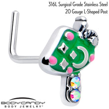 Load image into Gallery viewer, 20G 7mm Aurora Gem Fanciful Green Mushroom L Shape Nose Ring
