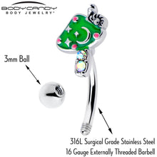 Load image into Gallery viewer, 16G 5/16 Aurora Gem Fanciful Green Mushroom Curved Eyebrow Ring
