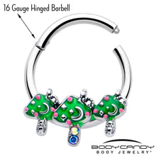 Load image into Gallery viewer, 16G 3/8 Aurora Gem Fanciful Green Mushroom Trio Hinged Segment Ring
