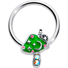Load image into Gallery viewer, 16G 3/8 Aurora Gem Fanciful Green Mushroom BCR Captive Ring
