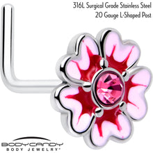 Load image into Gallery viewer, 20G 5/16 Pink CZ Gem Dainty Pink Flower L Shape Nose Ring
