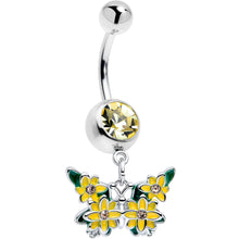 将图片加载到图库查看器，Yellow CZ Gem Blooming Butterfly Dangle Belly Ring
