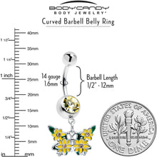 将图片加载到图库查看器，Yellow CZ Gem Blooming Butterfly Dangle Belly Ring
