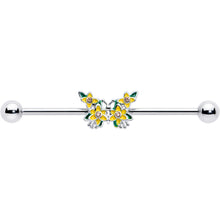 Load image into Gallery viewer, 14G Yellow CZ Gem Blooming Butterfly Industrial Barbell 38mm
