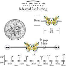 Load image into Gallery viewer, 14G Yellow CZ Gem Blooming Butterfly Industrial Barbell 38mm
