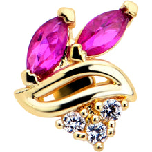 Load image into Gallery viewer, 16G 5/16 Red CZ Gem Gold Tone Swirl Fan Labret Monroe Tragus
