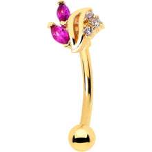 Load image into Gallery viewer, 16G 5/16 Red CZ Gem Gold Tone Swirl Fan Curved Eyebrow Ring
