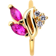 Load image into Gallery viewer, 20G 5/16 Red CZ Gem Gold Tone Swirl Fan Nose Hoop
