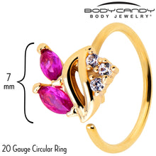 Load image into Gallery viewer, 20G 5/16 Red CZ Gem Gold Tone Swirl Fan Nose Hoop
