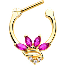 Load image into Gallery viewer, 16G 5/16 Red CZ Gem Gold Tone Swirl Fan Cartilage Clicker
