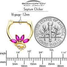 Load image into Gallery viewer, 16G 5/16 Red CZ Gem Gold Tone Swirl Fan Cartilage Clicker
