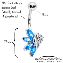 Load image into Gallery viewer, Blue CZ Gem Swirl Fan Belly Ring
