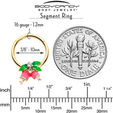 Load image into Gallery viewer, 16G 3/8 Clear CZ Gem Gold Tone Bell Flowers Hinged Segment Ring

