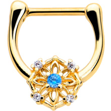 Load image into Gallery viewer, 16G 5/16 Blue CZ Gem Gold Tone Flower Ring Cartilage Clicker
