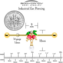Load image into Gallery viewer, 14G Clear CZ Gem Gold Tone Bell Flower Industrial Barbell 38mm
