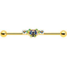 将图片加载到图库查看器，14G Blue Gem Gold Tone Butterfly Colors Industrial Barbell 38mm
