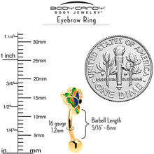 Load image into Gallery viewer, 16G 5/16 Blue Gem Gold Tone Butterfly Colors Curved Eyebrow Ring
