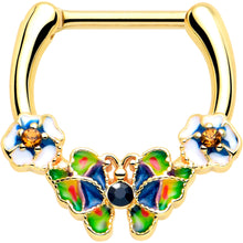 Load image into Gallery viewer, 16G 5/16 Blue Gem Gold Tone Butterfly Colors Cartilage Clicker
