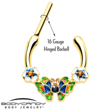 Load image into Gallery viewer, 16G 5/16 Blue Gem Gold Tone Butterfly Colors Cartilage Clicker
