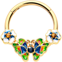 将图片加载到图库查看器，16G 3/8 Blue Gem Gold Tone Butterfly Colors Hinged Segment Ring
