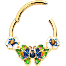 将图片加载到图库查看器，16G 3/8 Blue Gem Gold Tone Butterfly Colors Hinged Segment Ring
