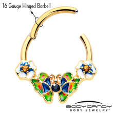将图片加载到图库查看器，16G 3/8 Blue Gem Gold Tone Butterfly Colors Hinged Segment Ring
