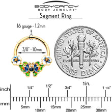 将图片加载到图库查看器，16G 3/8 Blue Gem Gold Tone Butterfly Colors Hinged Segment Ring
