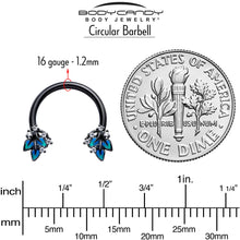 Load image into Gallery viewer, 16G 3/8 Clear CZ Gem Black Lush Leaves Circular Barbell Horseshoe

