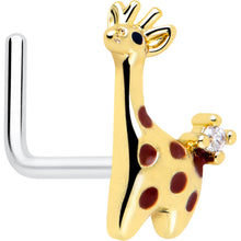 Load image into Gallery viewer, 20G 7mm Clear CZ Gem Golden Giraffe L Shape Nose Ring
