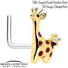 Load image into Gallery viewer, 20G 7mm Clear CZ Gem Golden Giraffe L Shape Nose Ring
