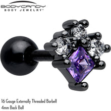 将图片加载到图库查看器，16G 1/4 Purple CZ Gem Black Rhombus Riot Cartilage Tragus Earring
