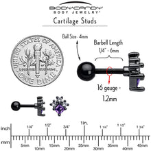 将图片加载到图库查看器，16G 1/4 Purple CZ Gem Black Rhombus Riot Cartilage Tragus Earring
