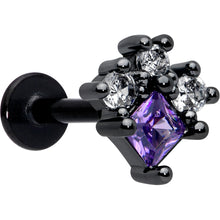Load image into Gallery viewer, 16G 5/16 Purple CZ Gem Black Rhombus Riot Labret Monroe Tragus

