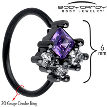 Load image into Gallery viewer, 20G 5/16 Purple CZ Gem Black Rhombus Riot Nose Hoop
