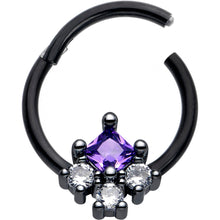 将图片加载到图库查看器，16G 3/8 Purple CZ Gem Black Rhombus Riot Hinged Segment Ring
