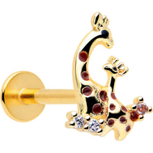 Load image into Gallery viewer, 16G 5/16 Clear CZ Gem Gold Tone Mom Baby Giraffe Flatback Stud
