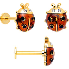 Load image into Gallery viewer, 16G 5/16 Clear Gem Gold Tone Ladybug Lotus Labret Tragus Set of 3
