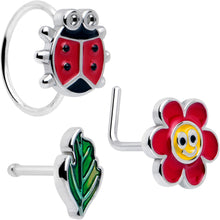 Load image into Gallery viewer, 20G Ladybug Hippie Flower Nose Ring Set of 3
