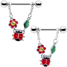 将图片加载到图库查看器，14G 9/16 Ladybug Hippie Flower Chain Dangle Nipple Ring Set
