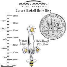 Load image into Gallery viewer, Yellow Clear CZ Gem Flower Bee Dangle Double Mount Belly Ring
