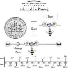 Load image into Gallery viewer, 14G Yellow CZ Gem Flower Bee Dangle Industrial Barbell 38mm
