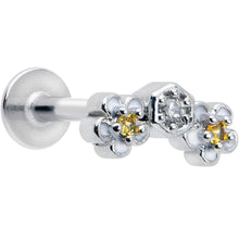 Load image into Gallery viewer, 16G 5/16 Yellow CZ Gem Honeycomb Flower Labret Monroe Tragus
