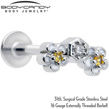 Load image into Gallery viewer, 16G 5/16 Yellow CZ Gem Honeycomb Flower Labret Monroe Tragus
