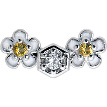 Load image into Gallery viewer, 20G 7mm Yellow CZ Gem Flower Honeycomb L Shape Nose Ring
