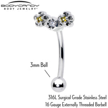 Load image into Gallery viewer, 16G 5/16 Yellow CZ Gem Flower Honeycomb Curved Eyebrow Ring

