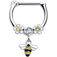 将图片加载到图库查看器，16G 5/16 Yellow CZ Gem Flower Bee Dangle Cartilage Clicker
