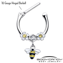 将图片加载到图库查看器，16G 5/16 Yellow CZ Gem Flower Bee Dangle Cartilage Clicker
