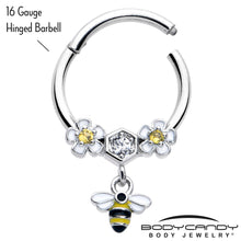 Load image into Gallery viewer, 16G 3/8 Yellow CZ Gem Flower Bee Dangle Hinged Segment Ring
