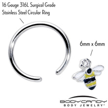将图片加载到图库查看器，16G 3/8 Clear CZ Gem Bee Sweet BCR Captive Ring
